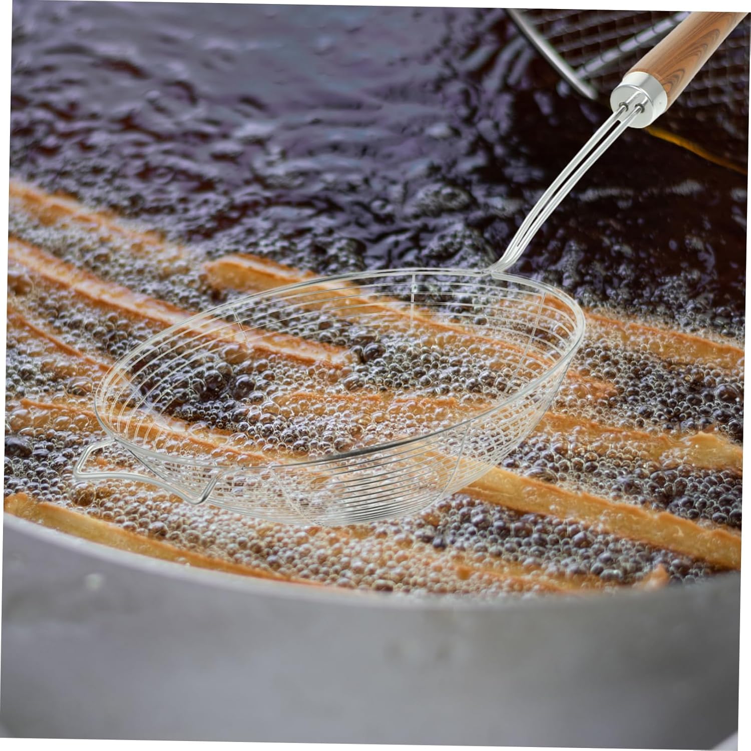 Luxshiny 304 Stainless Steel Mesh Strainer with Wooden Handle Kitchen Colander