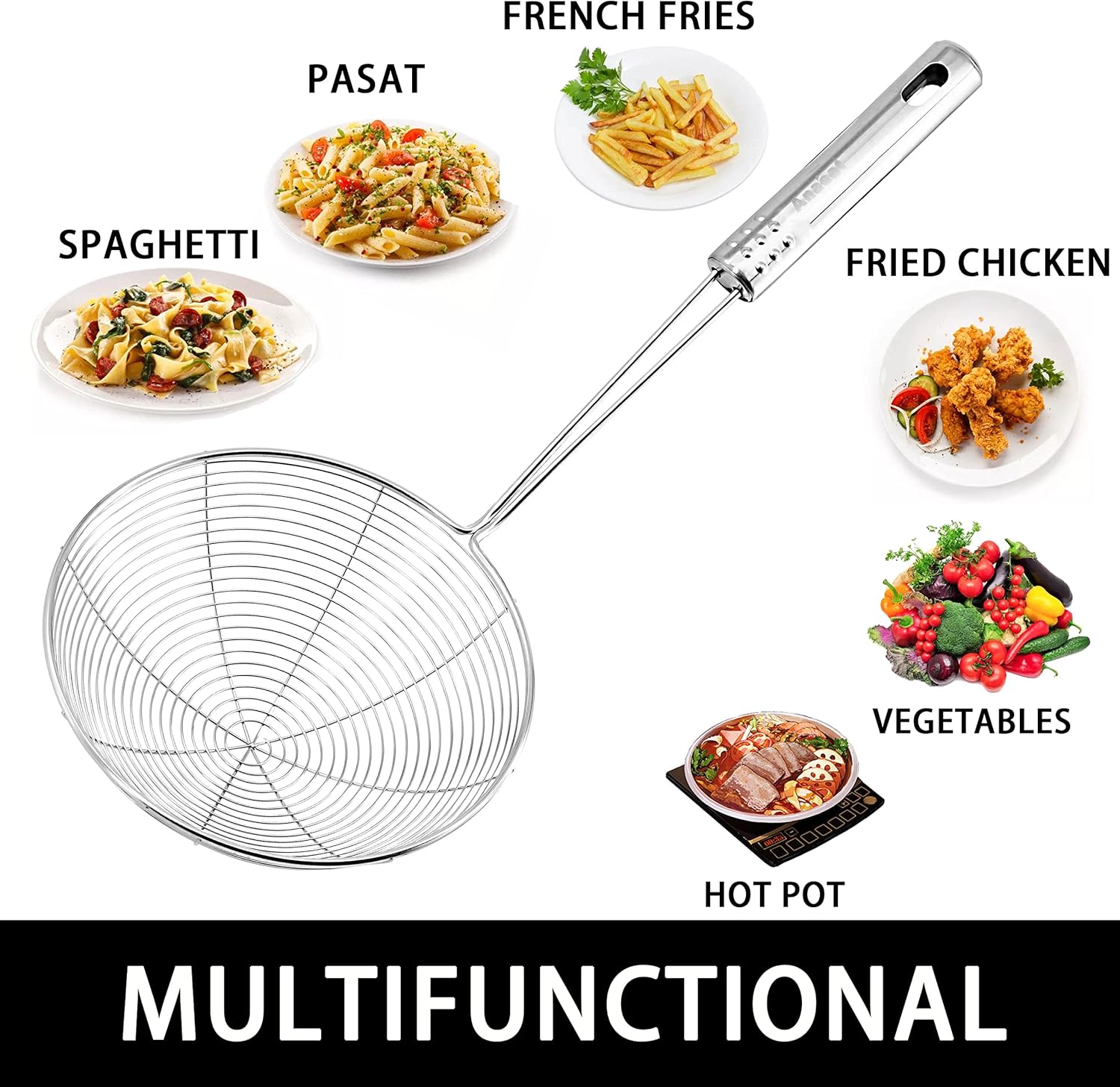 Anaeat 45-inch Long-Handle Stainless Steel Strainer