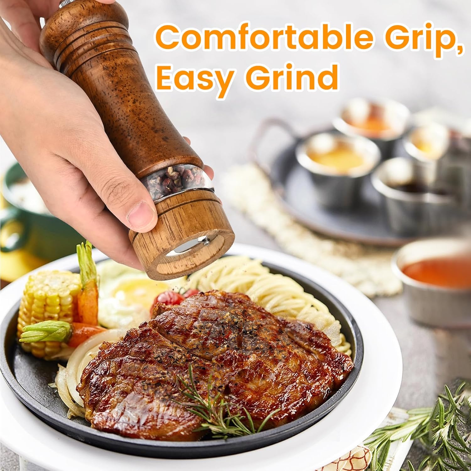 Adjustable Stylish 6-Inch Refillable Salt Pepper Mill Set