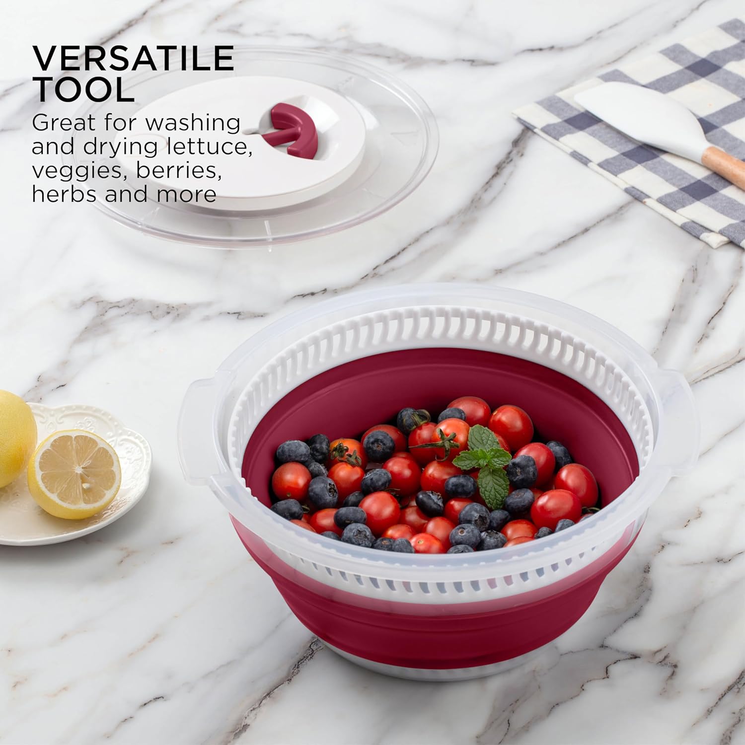 Collapsible Salad Spinner SA 4 QT Durable Kitchen Essential with Rose Design