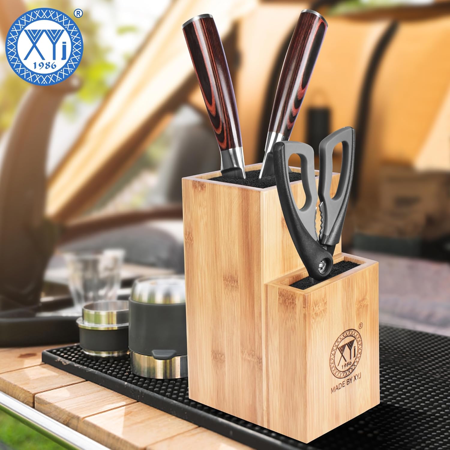 Bamboo Knife Holder with Non-Slip Base