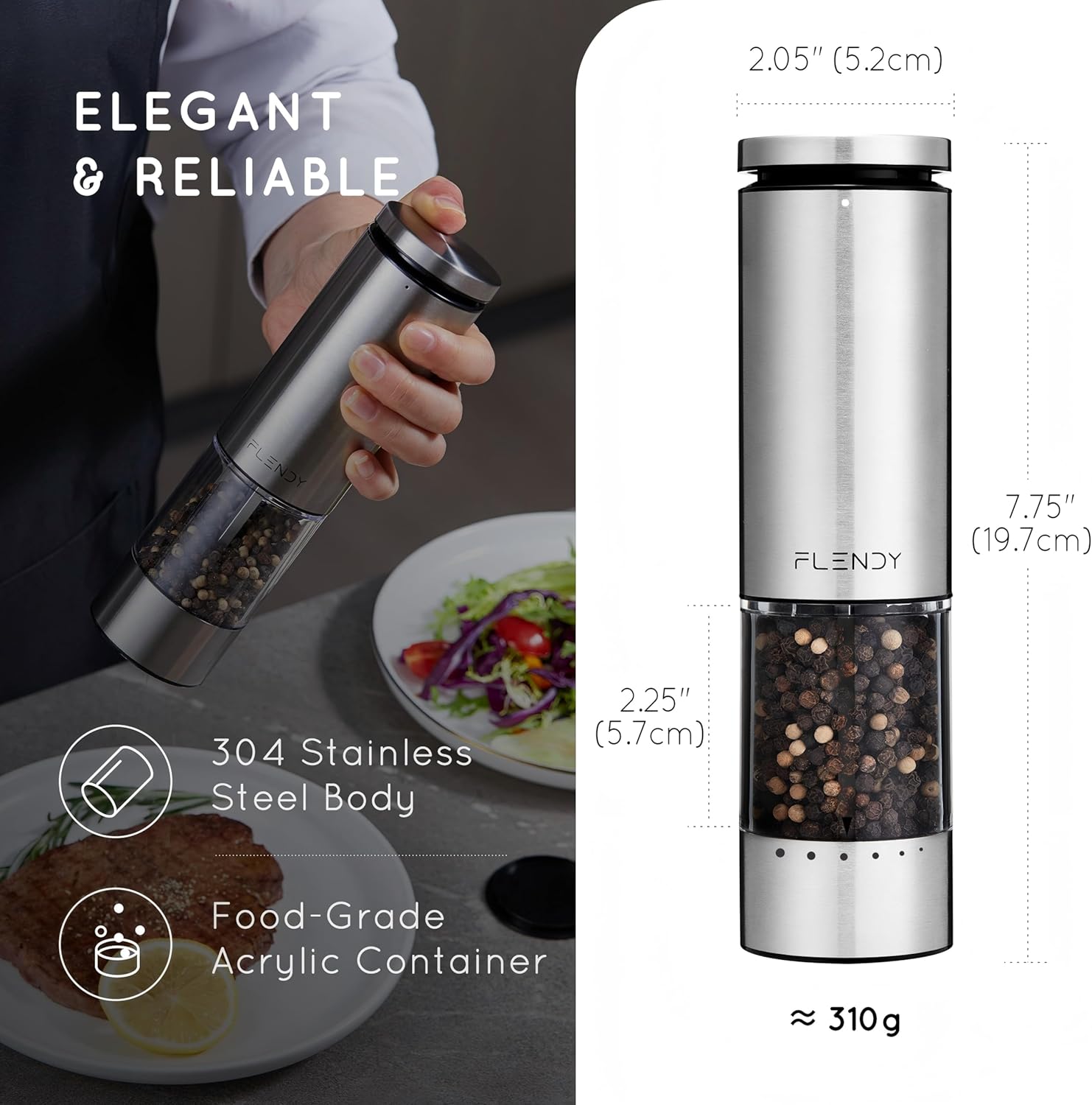 Flendy Electric Salt Pepper Grinder Set