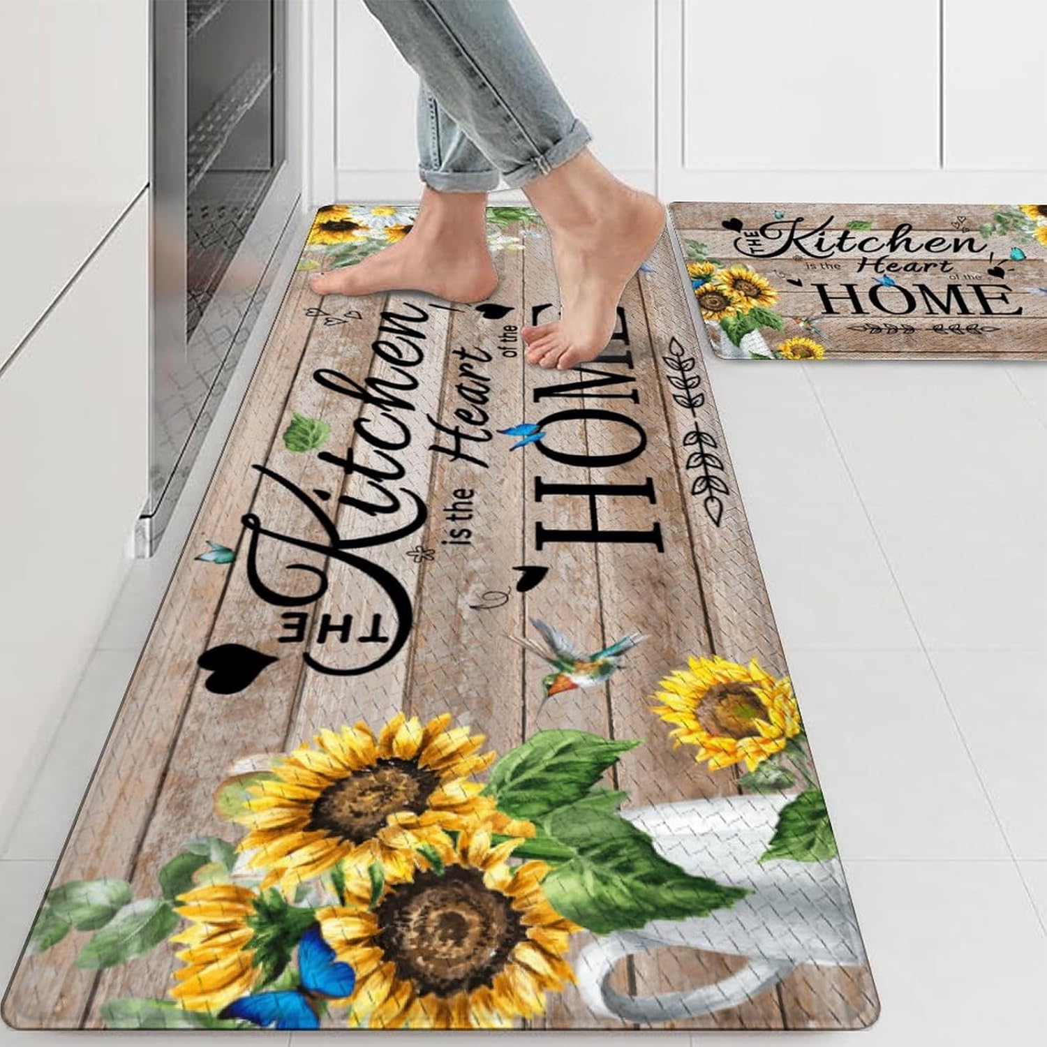 Two-Piece Non-Skid Kitchen Mat Set with Comfortable Floral Designs