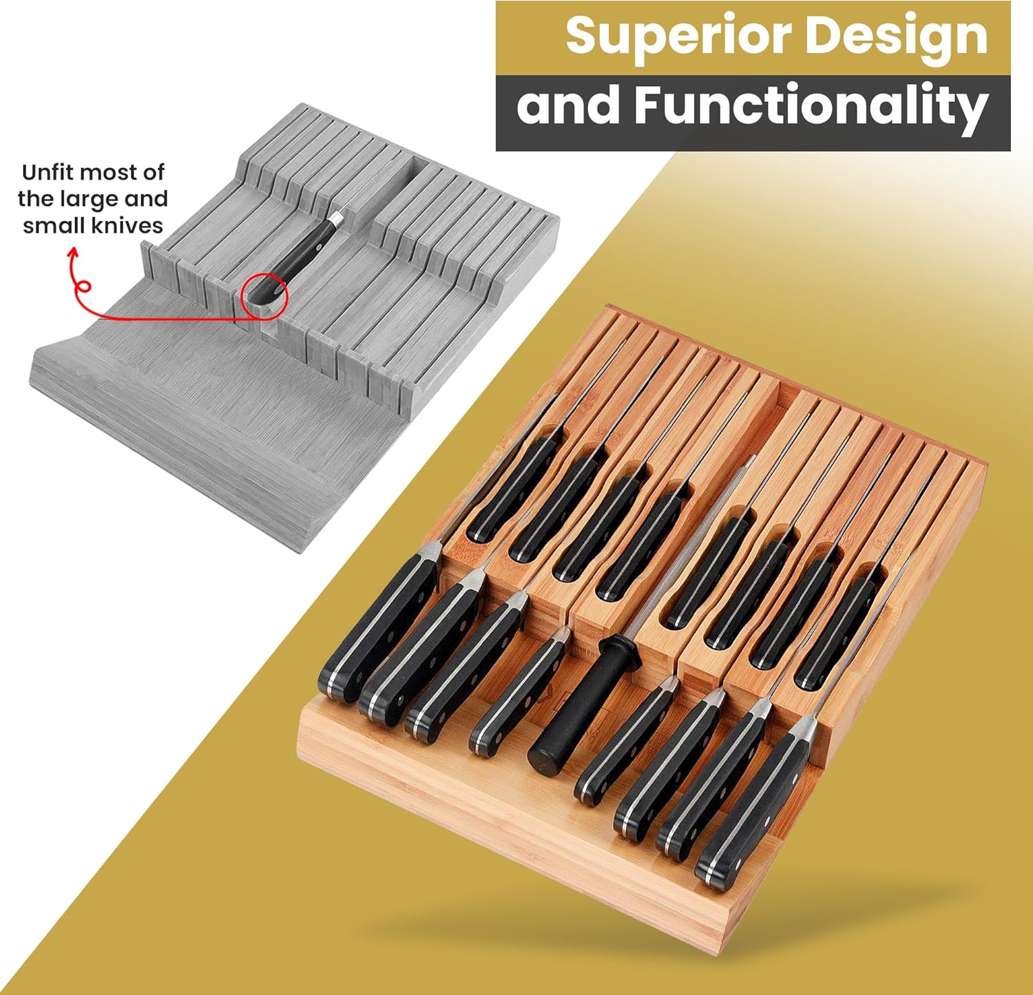 Eltow Bamboo Knife Organizer Sturdy Storage Solution for 16 Knives Chopsticks