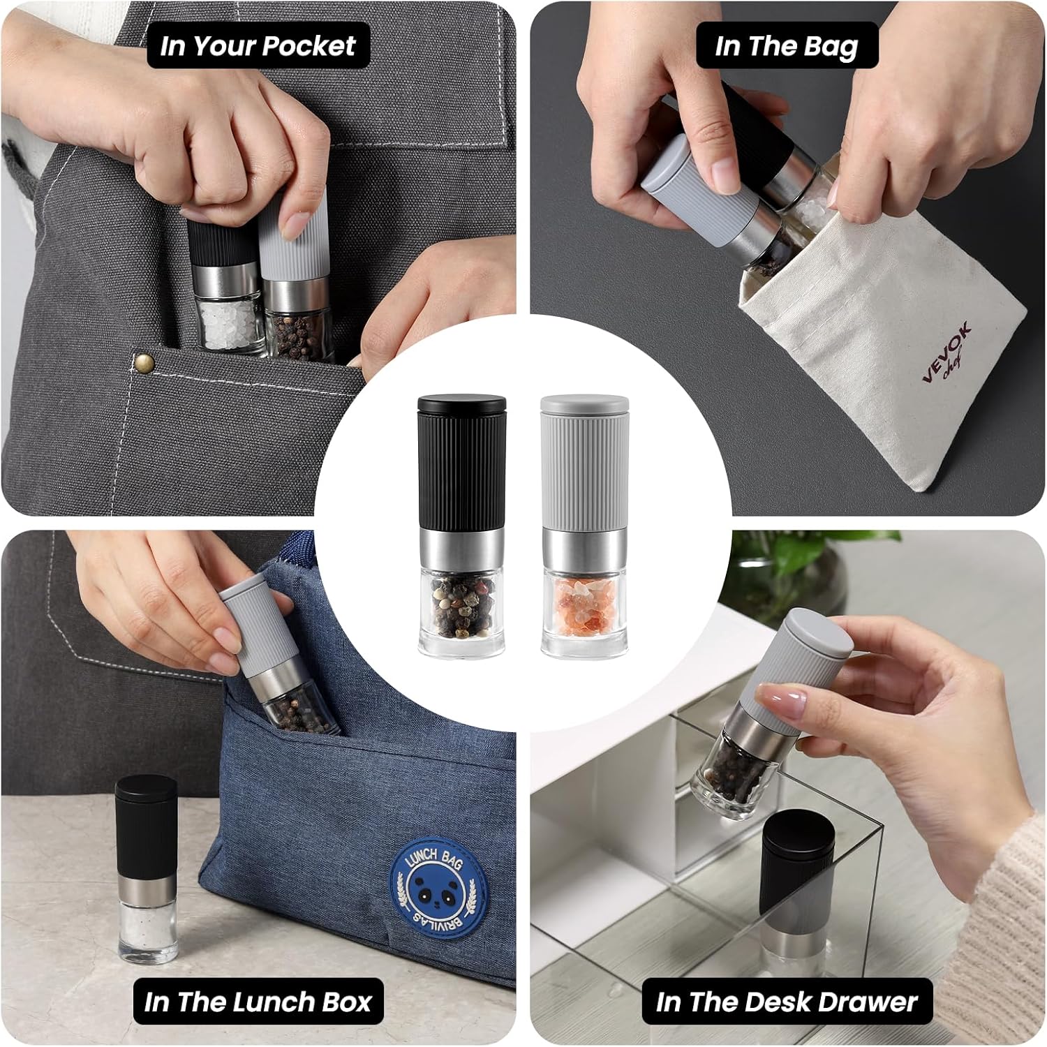 Mini Adjustable Salt Pepper Grinder Set