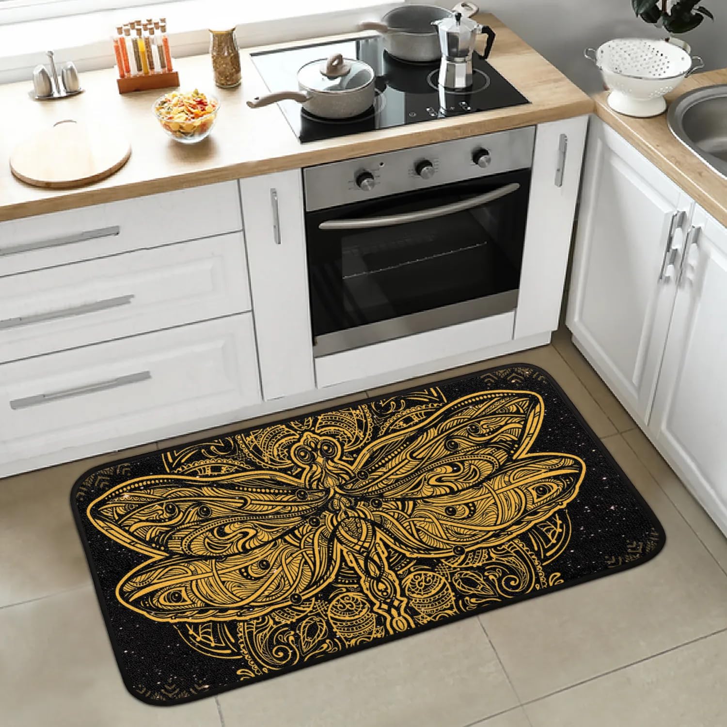 Funky Qiu Mandala Butterfly Anti-Fatigue Kitchen Mat Waterproof Non-Slip 39x20