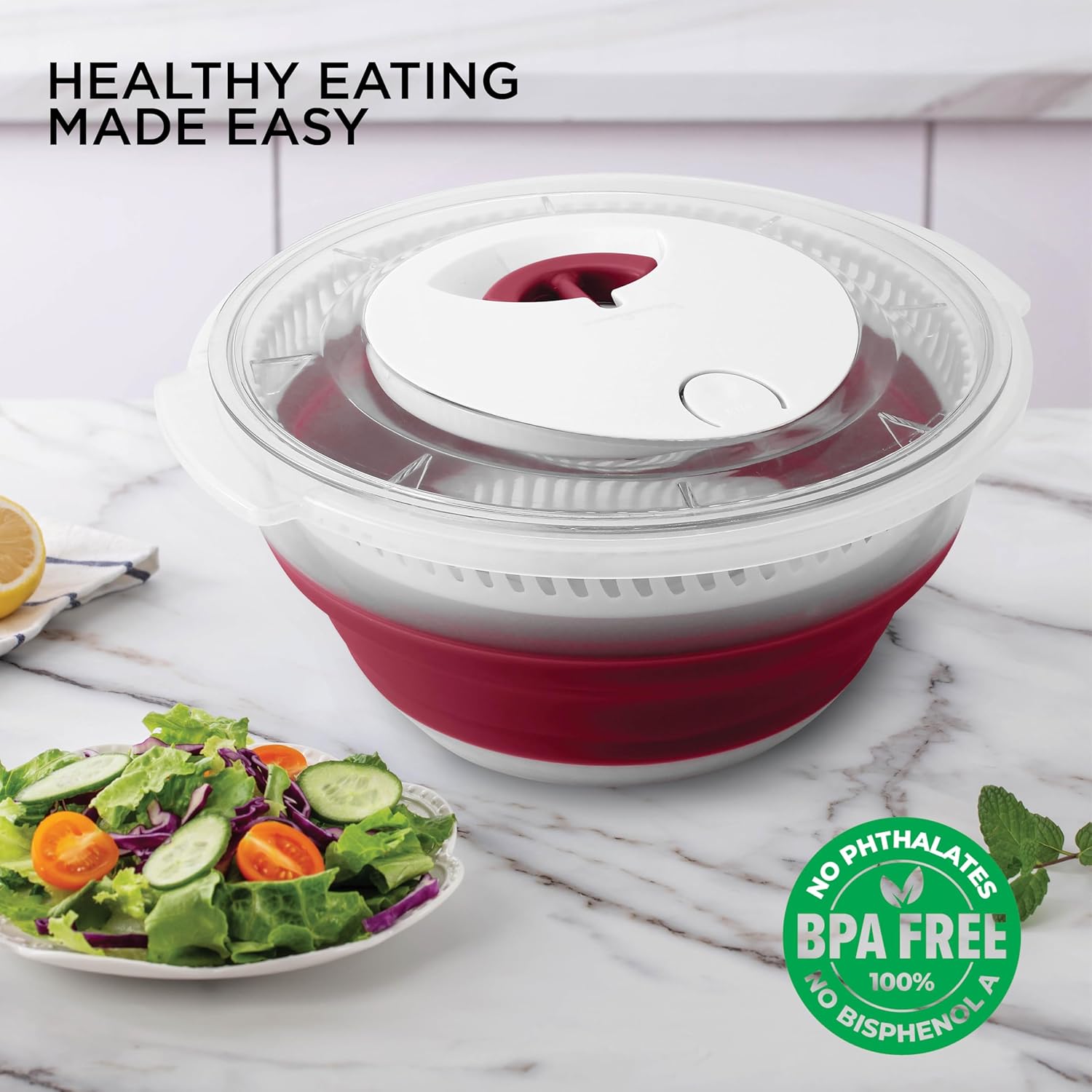 Collapsible Salad Spinner SA 4 QT Durable Kitchen Essential with Rose Design