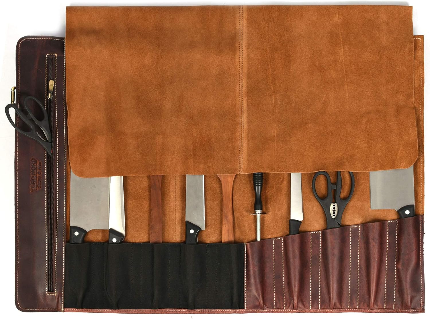 Stylish premium leather chef knife roll case