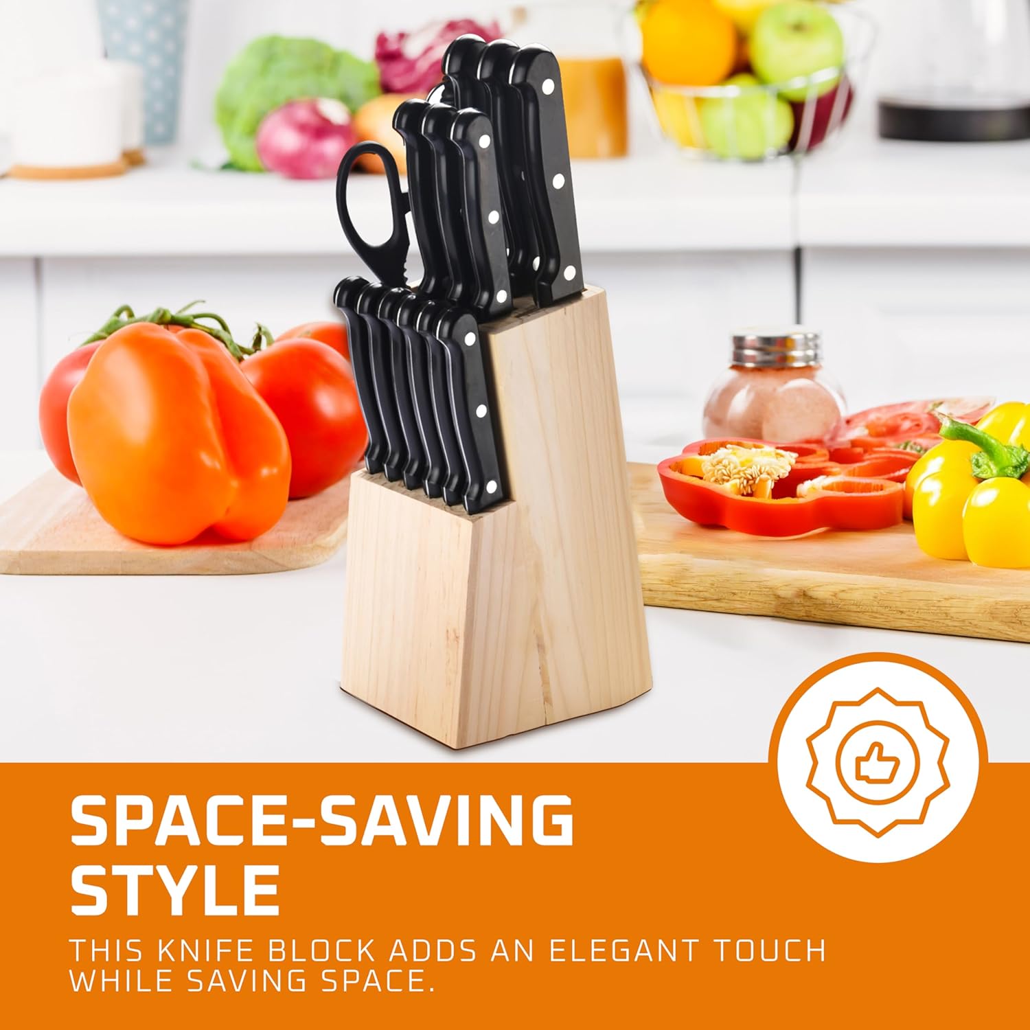 Bruntmor Black Professional Kitchen Knives Set with Built-in Sharpener