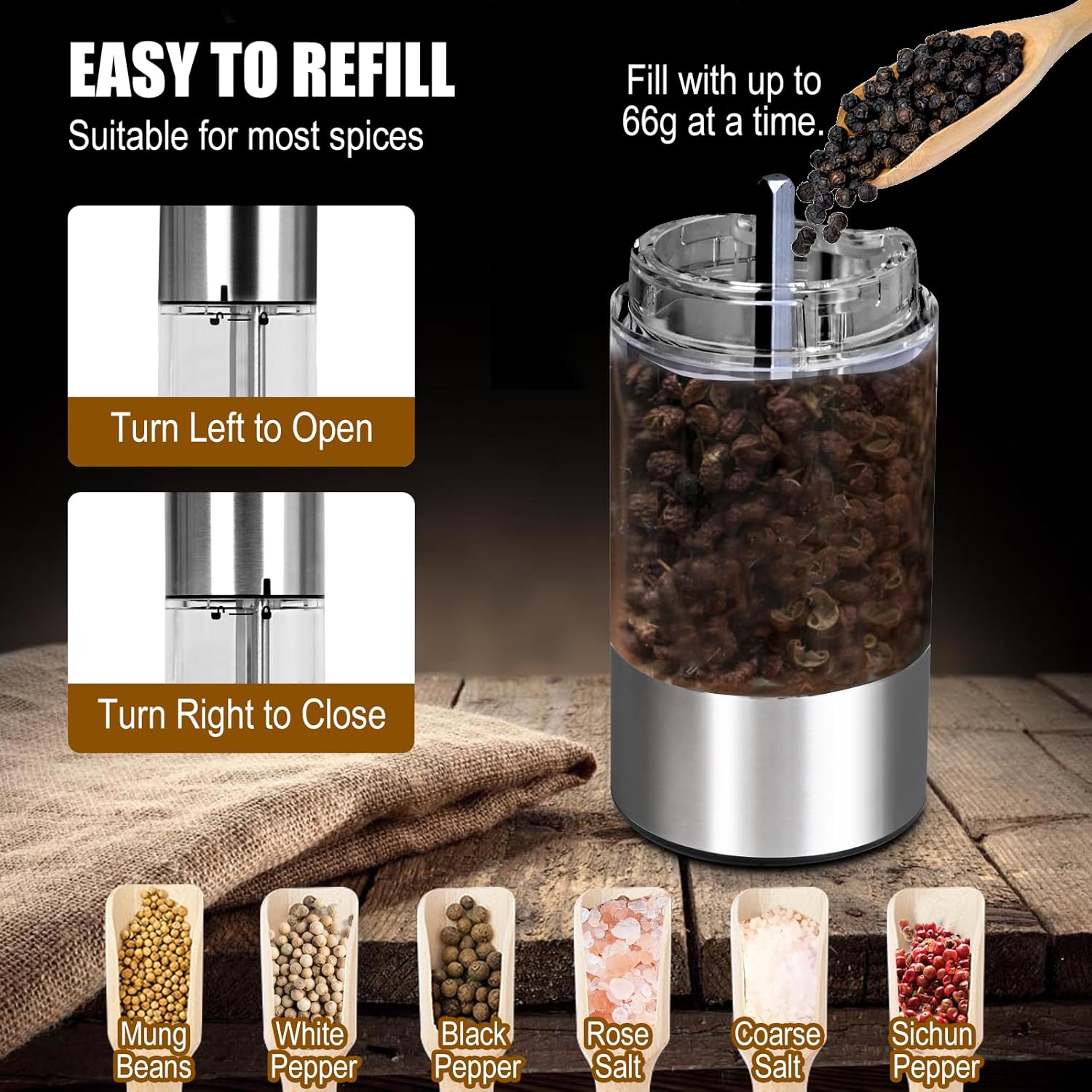 RAVEGO 2-Piece Electric Salt Pepper Grinder Set