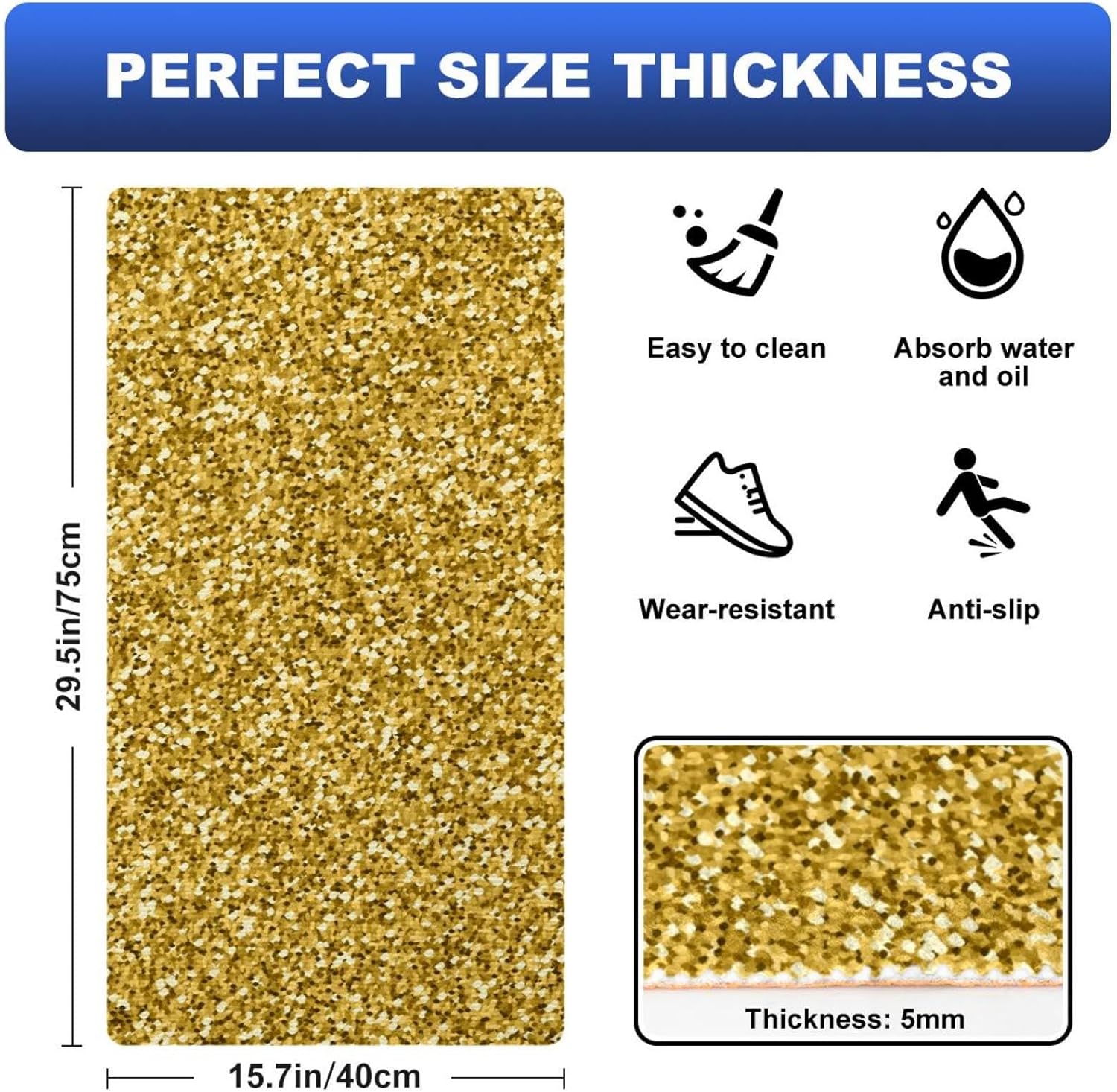 Gold Pattern Kitchen Runner Mat