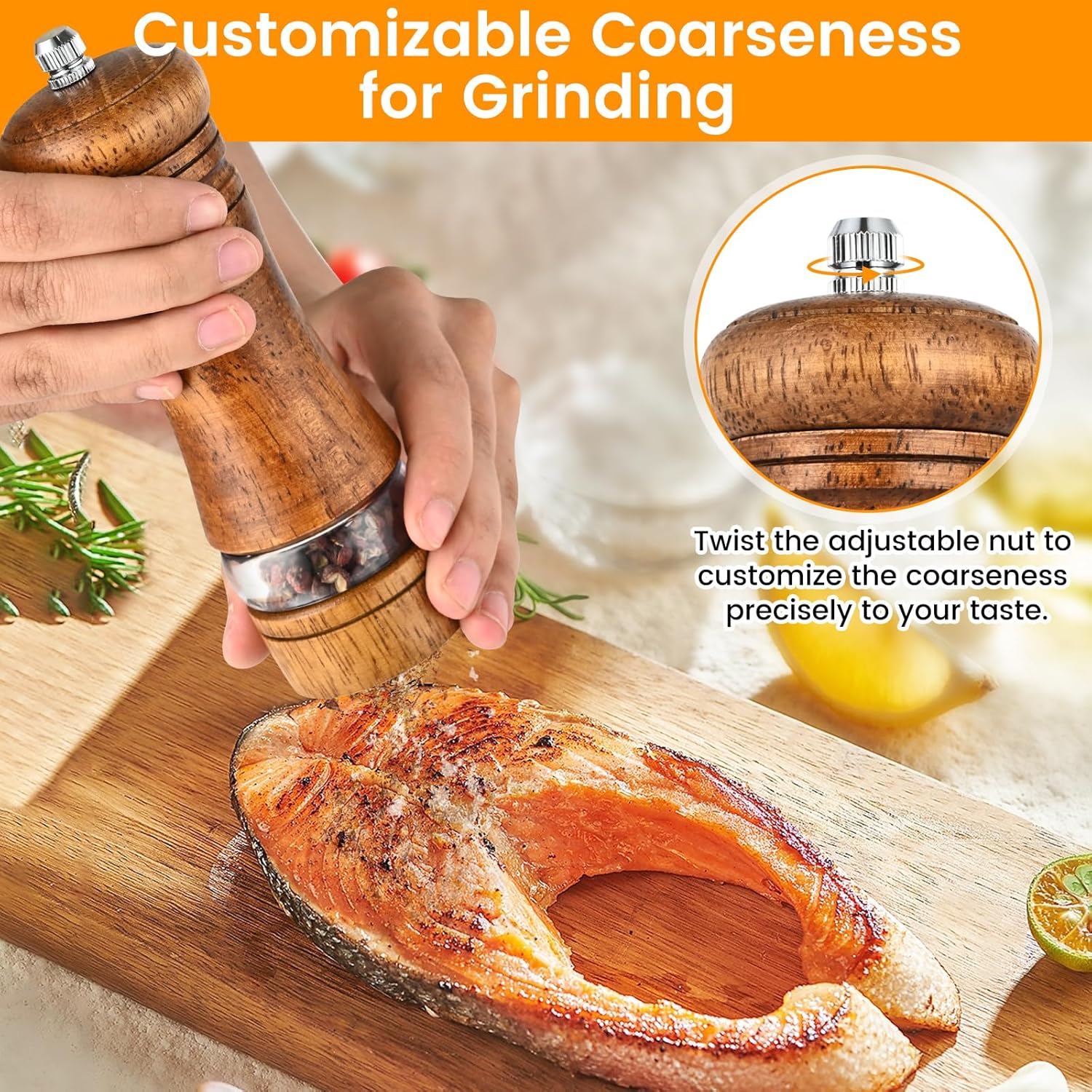 Adjustable Stylish 6-Inch Refillable Salt Pepper Mill Set