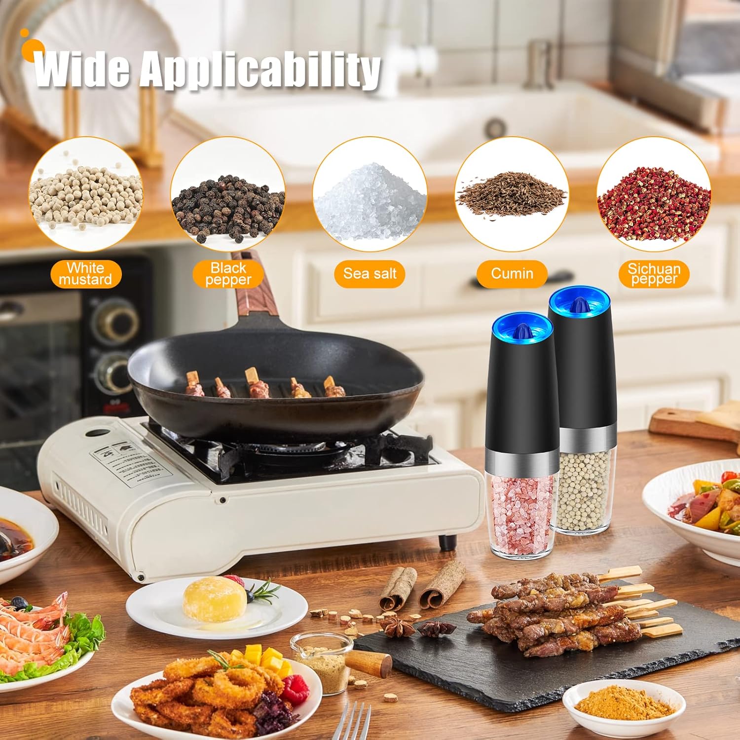 Elegant Electric Salt Pepper Mill Set with LED Light