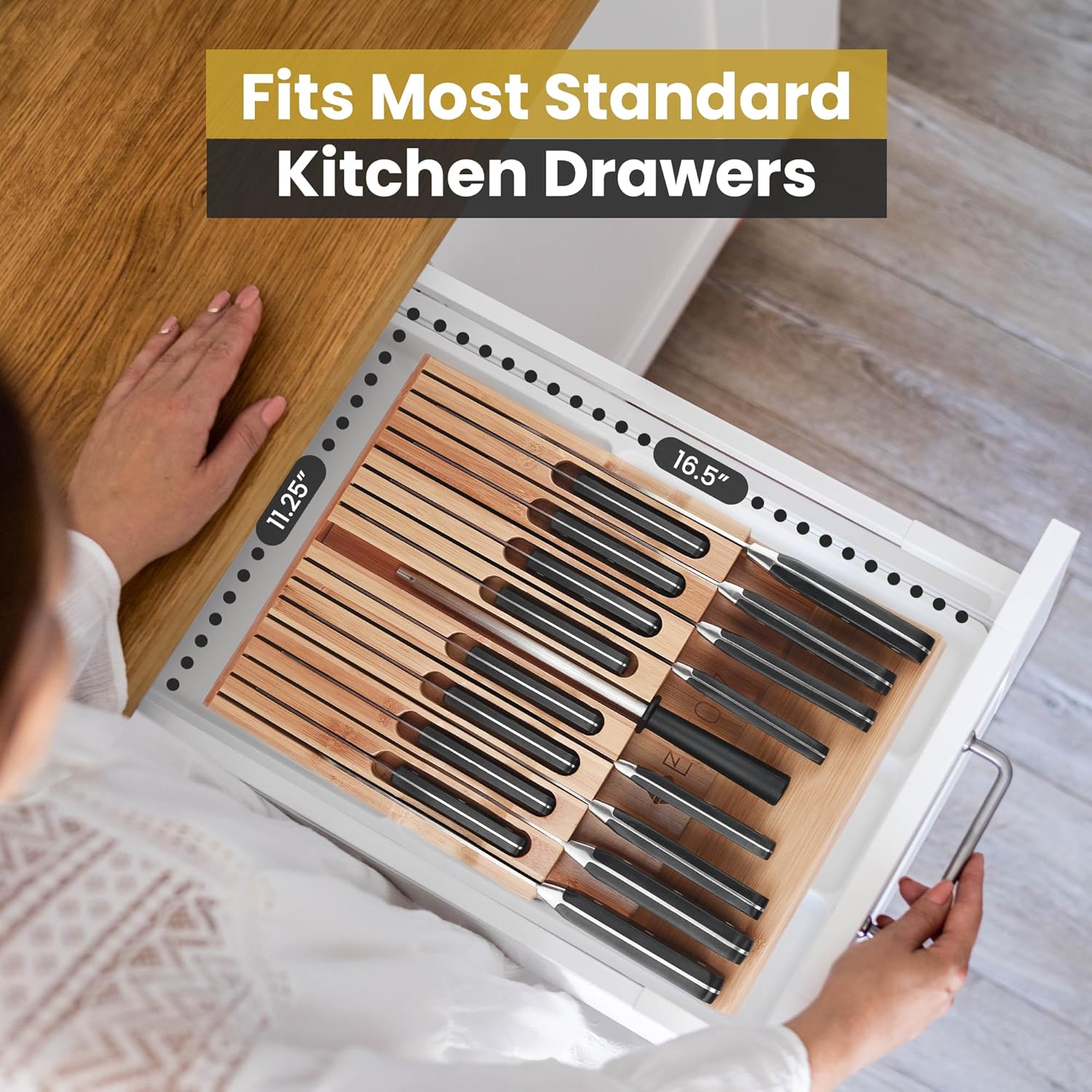 Eltow Bamboo Knife Organizer Sturdy Storage Solution for 16 Knives Chopsticks