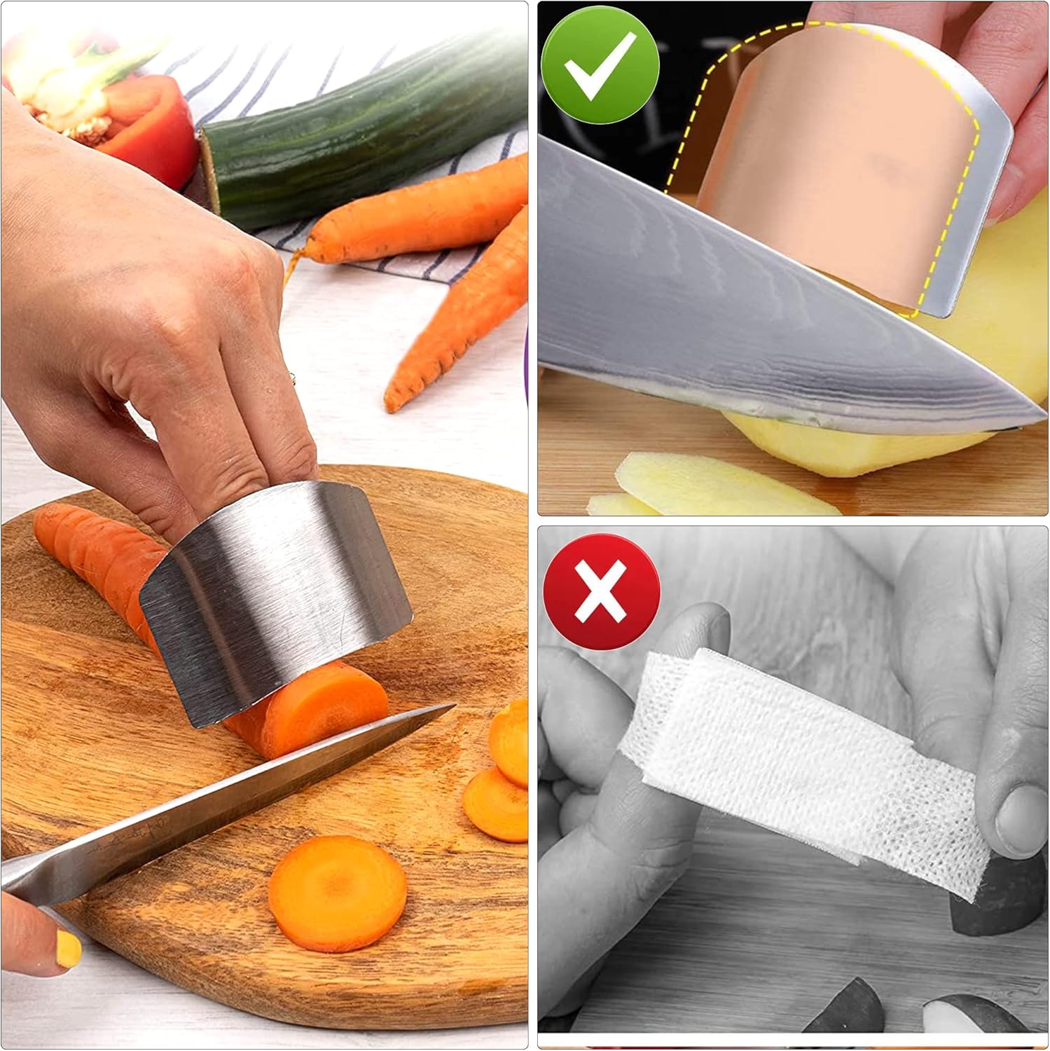 4-Piece Stainless Steel Finger Guards Cut Protect Kitchen Safety