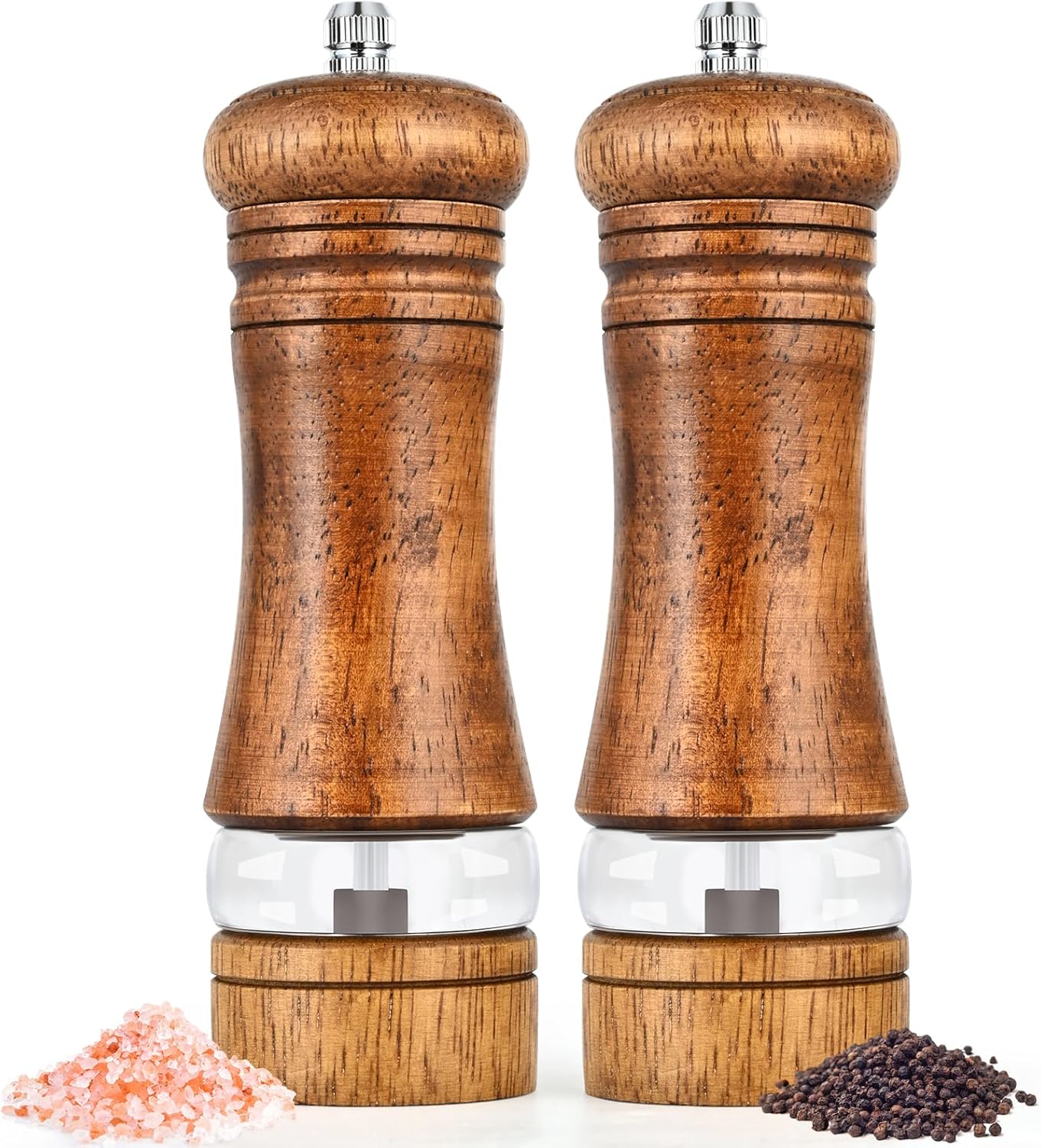 Adjustable Stylish 6-Inch Refillable Salt Pepper Mill Set