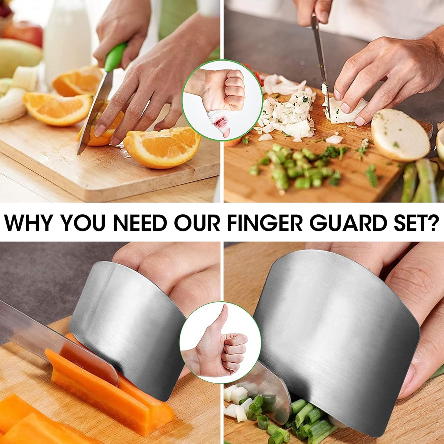 4-Piece Stainless Steel Finger Guards Cut Protect Kitchen Safety