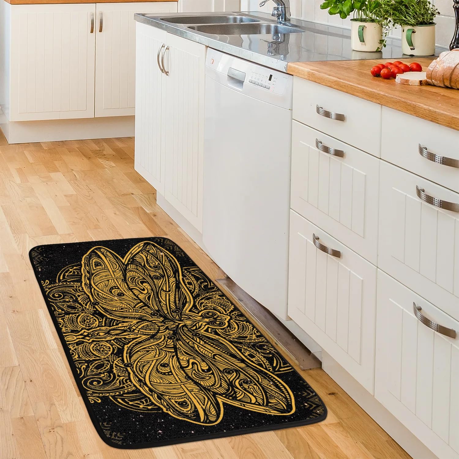 Funky Qiu Mandala Butterfly Anti-Fatigue Kitchen Mat Waterproof Non-Slip 39x20