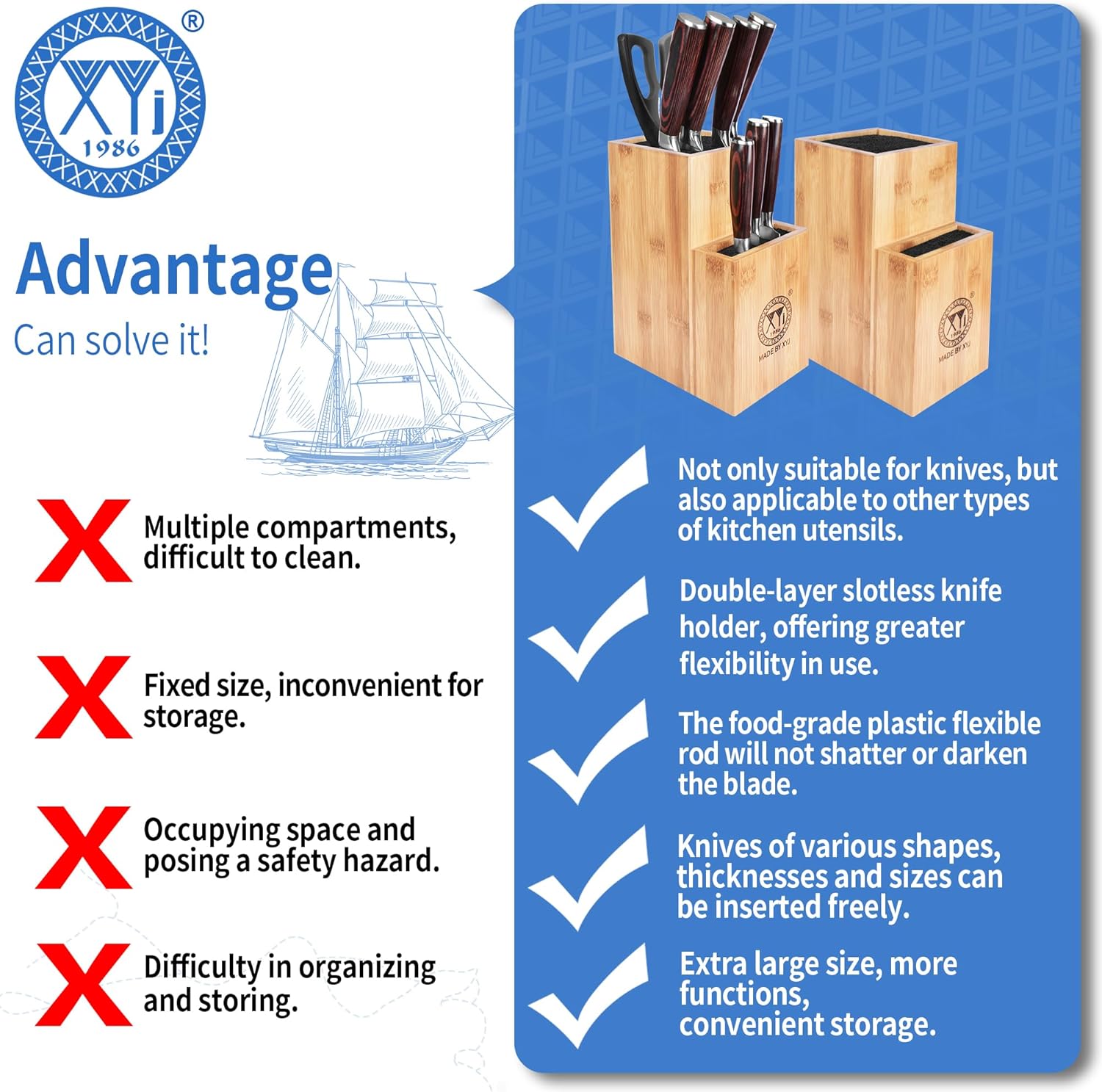 Bamboo Knife Holder with Non-Slip Base