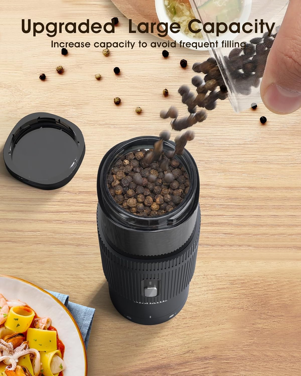 Upgraded Salt Pepper Mill Set Large Capacity Rechargeable Sleek Design Adjustable Coarseness