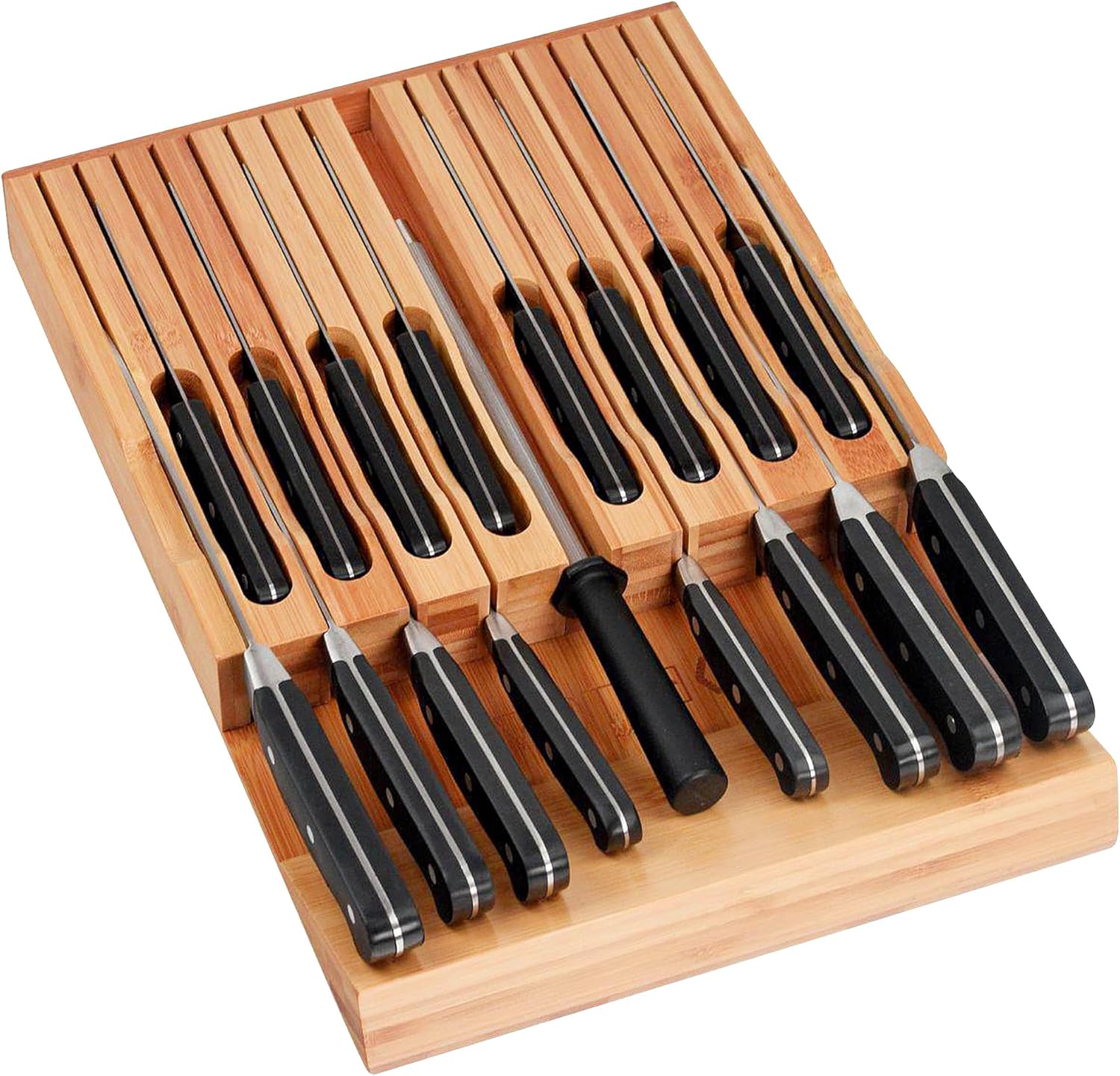 Eltow Bamboo Knife Organizer Sturdy Storage Solution for 16 Knives Chopsticks
