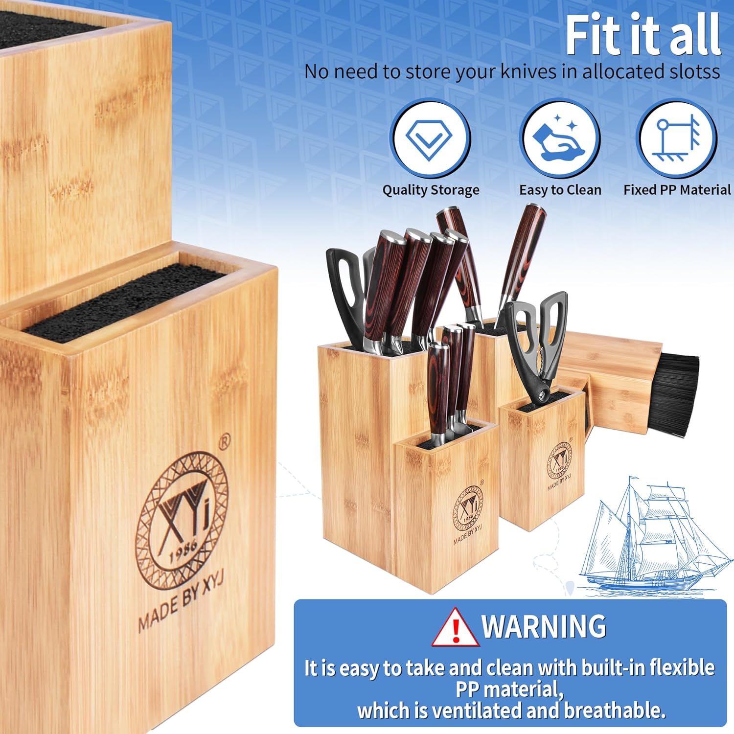 Bamboo Knife Holder with Non-Slip Base