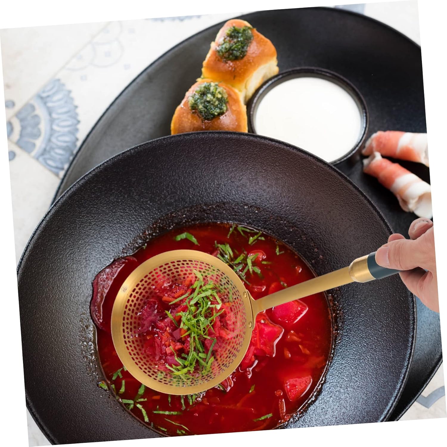 GRIRIW Plastic Skimmer Ladle Set Stainless Steel Cooking Strainer