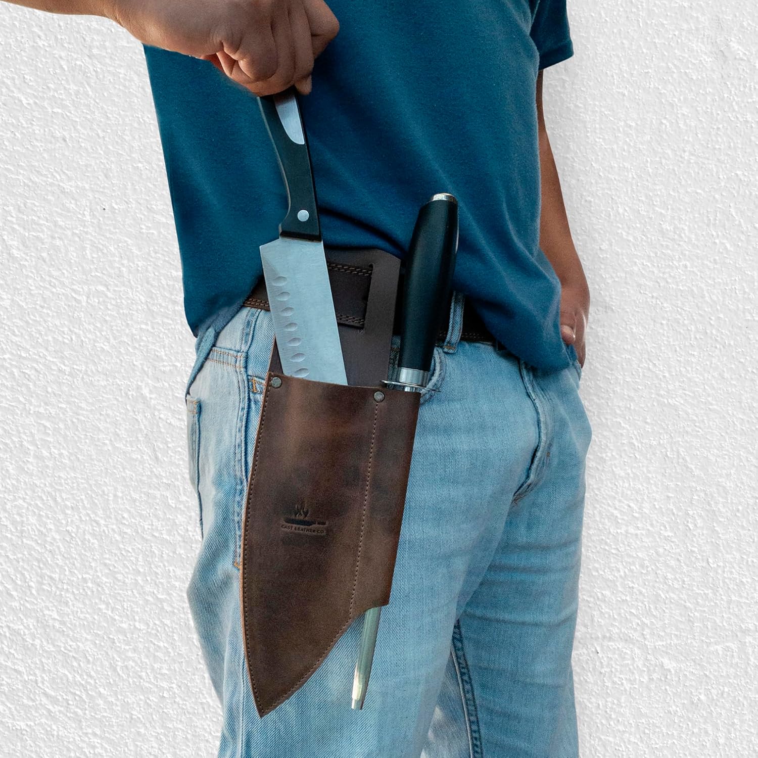 Chef Knife Holster with Sharpener Rustic Leather