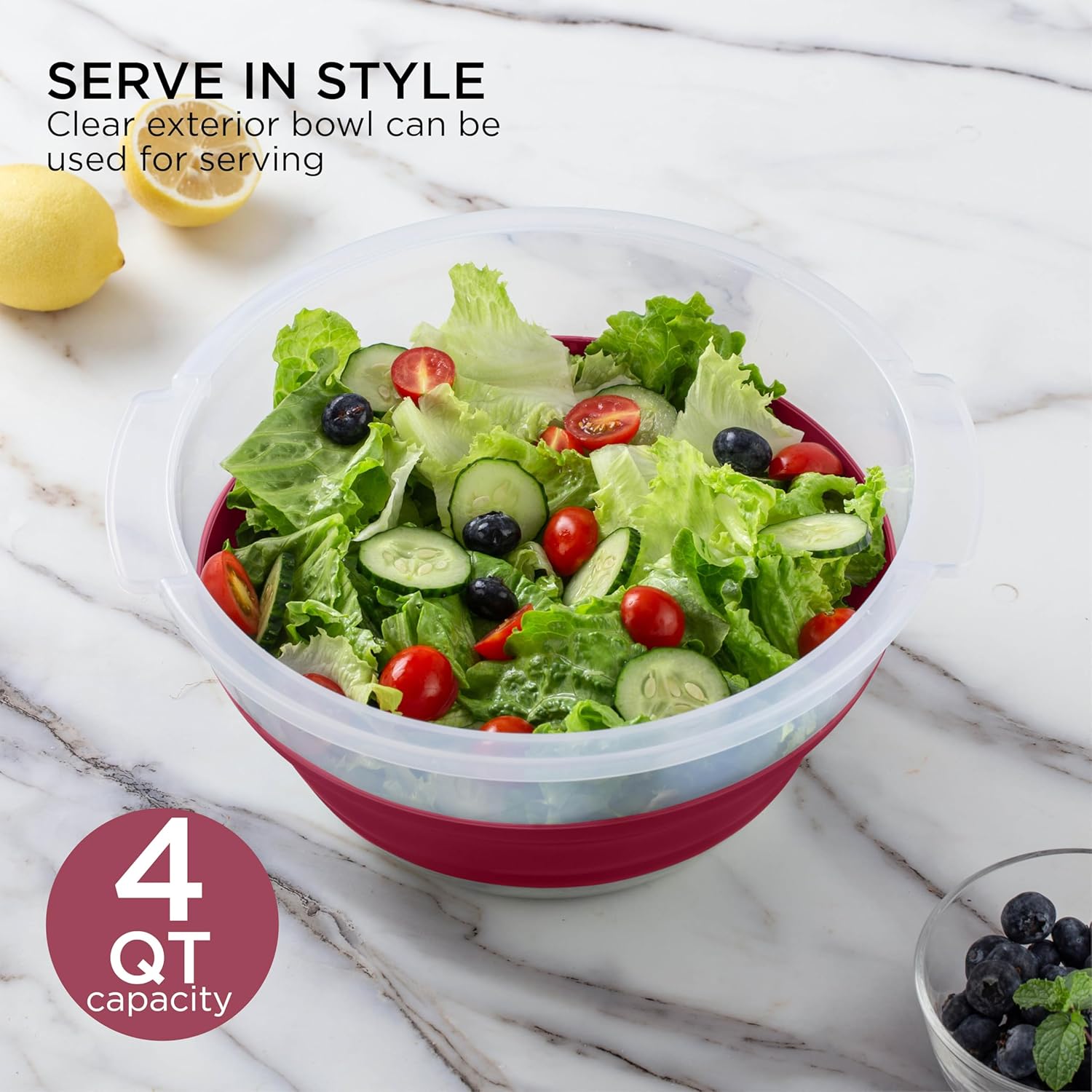 Collapsible Salad Spinner SA 4 QT Durable Kitchen Essential with Rose Design