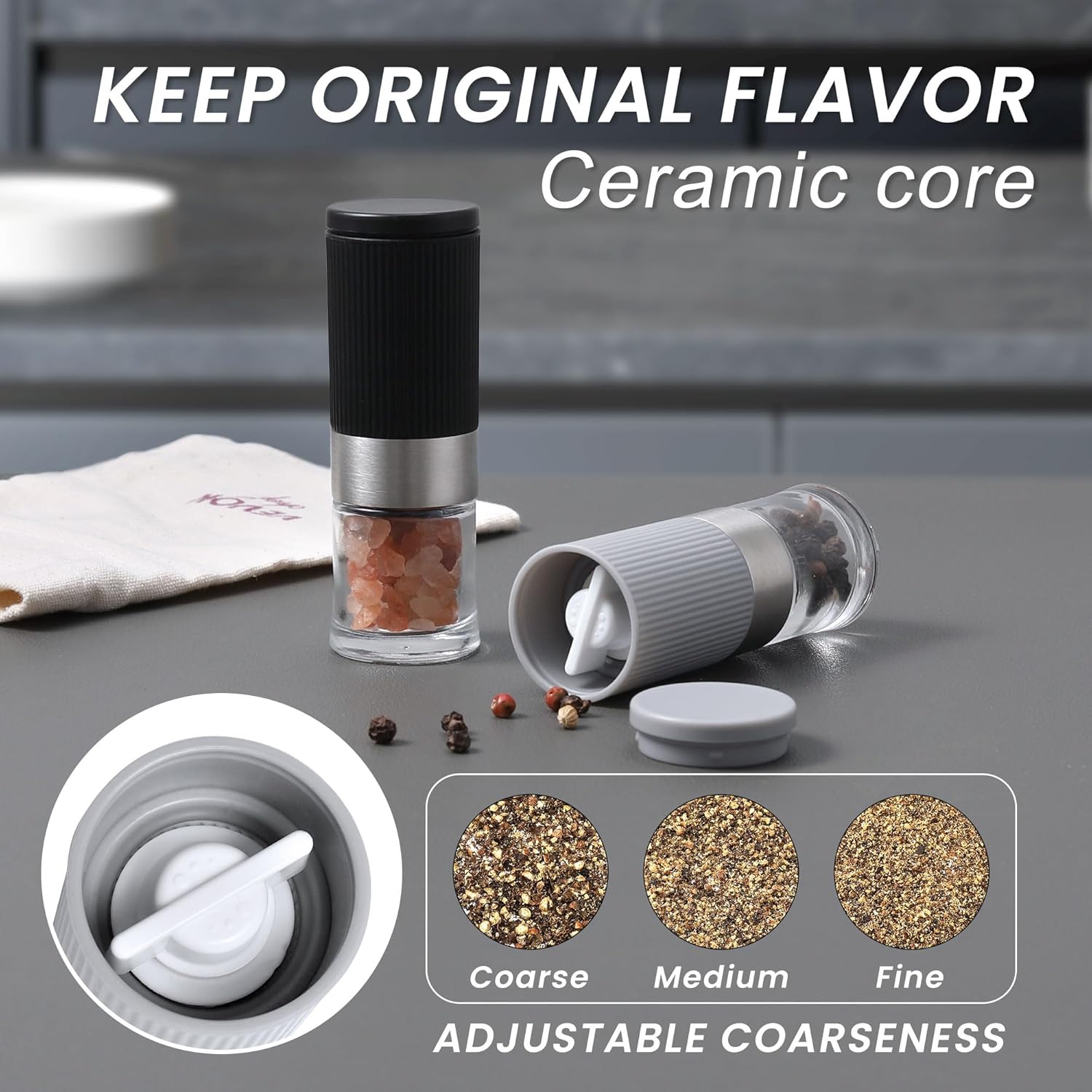 Mini Adjustable Salt Pepper Grinder Set