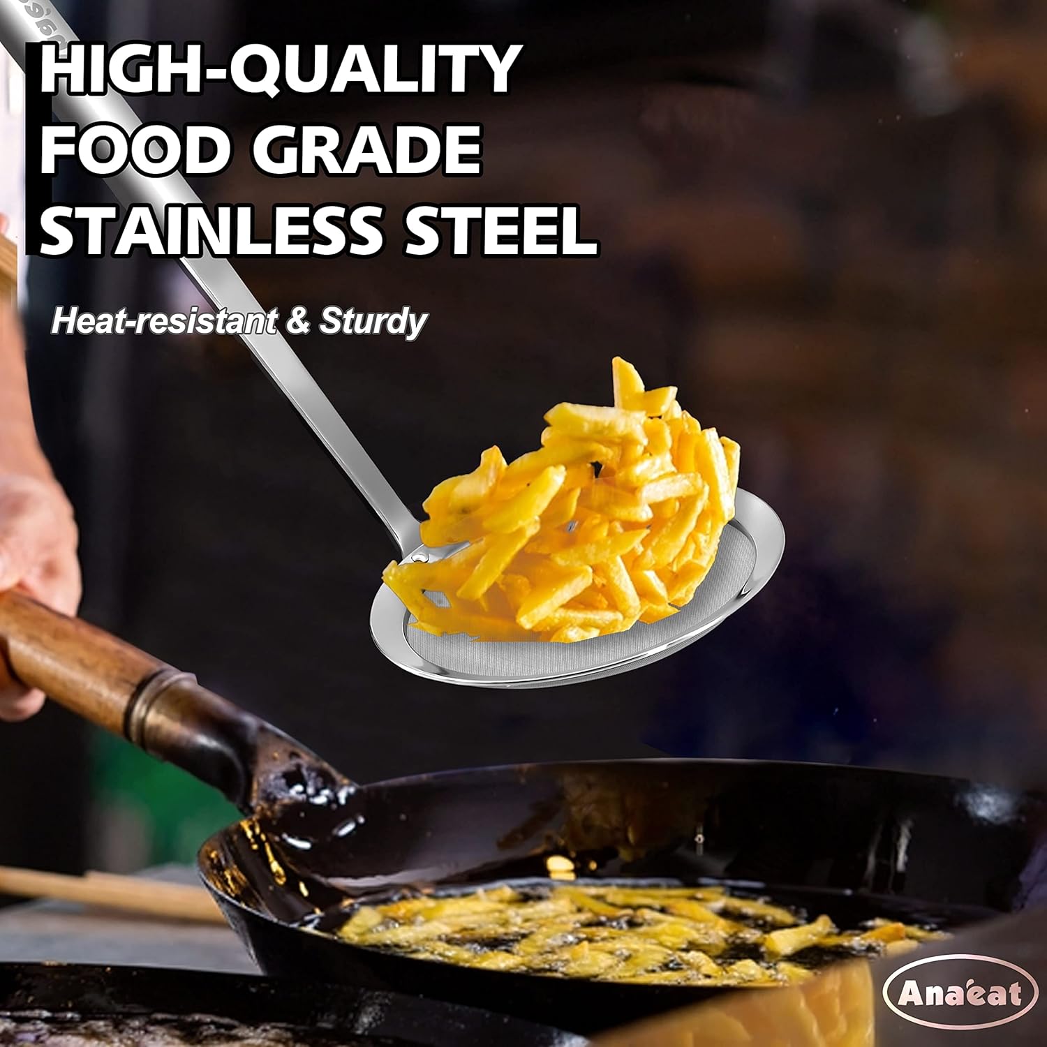 Anaeat 4 Stainless Steel Fat Skimmer Spoon - Professional Kitchen Fine Mesh Food Strainer