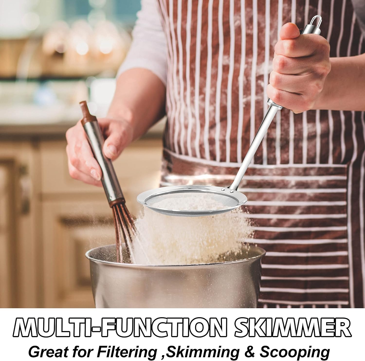 Anaeat 4 Stainless Steel Fat Skimmer Spoon - Professional Kitchen Fine Mesh Food Strainer