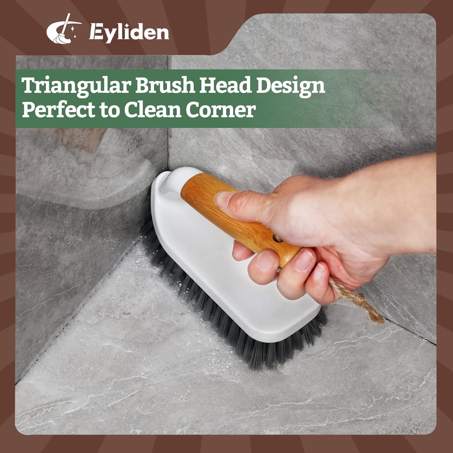 Eyliden 2-Piece Scrub Brush Set with Bamboo Handle for Efficient Cleaning