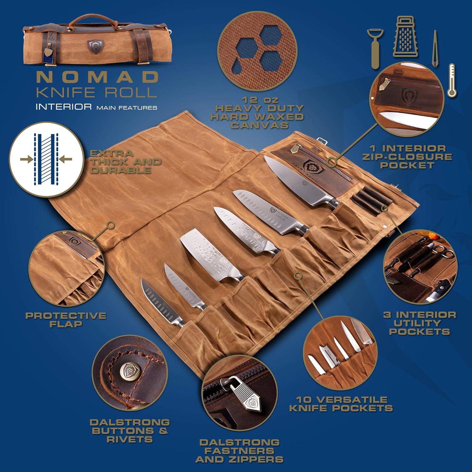 Durable Leather Knife Roll With 13 Slots