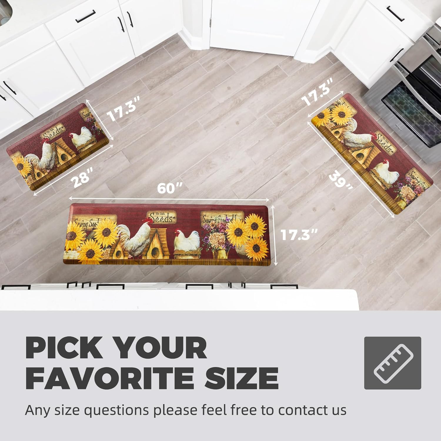 Multi-Colored Rooster Kitchen Mat