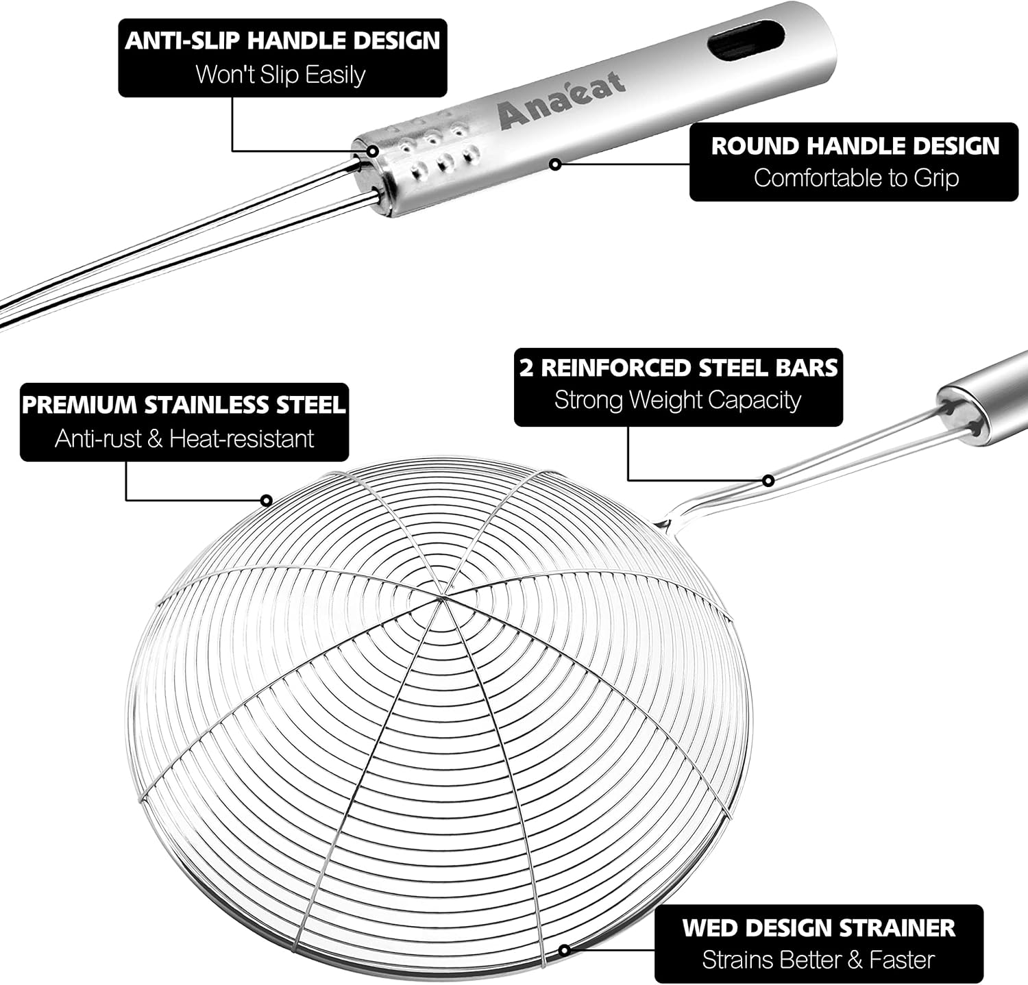 Anaeat 45-inch Long-Handle Stainless Steel Strainer