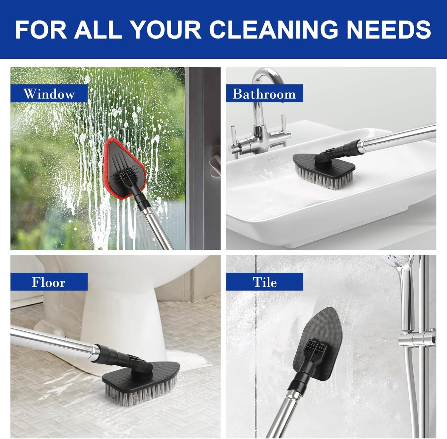 Tub Tile Scrubber Brush with 180 Rotation Extendable Design