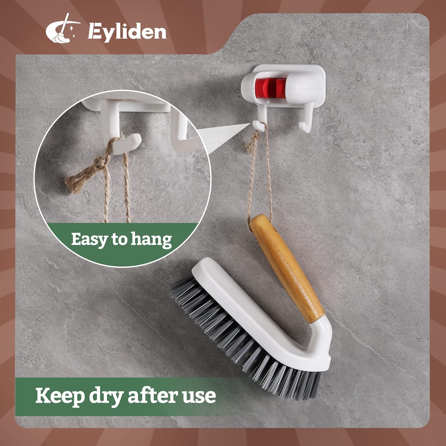 Eyliden 2-Piece Scrub Brush Set with Bamboo Handle for Efficient Cleaning