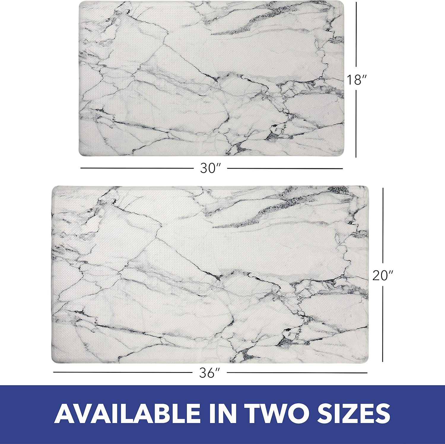 Cozy Anti-Fatigue Kitchen Mat Marble White 20 x 36