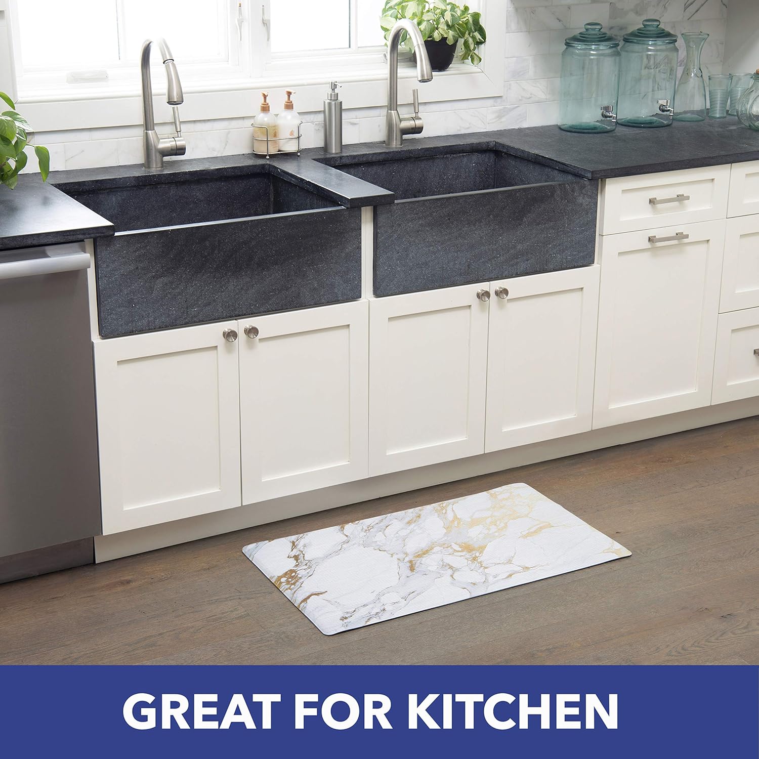 SoHome Cozy Anti-Fatigue Kitchen Mat Marble Gold Non-Slip Stain-Resistant