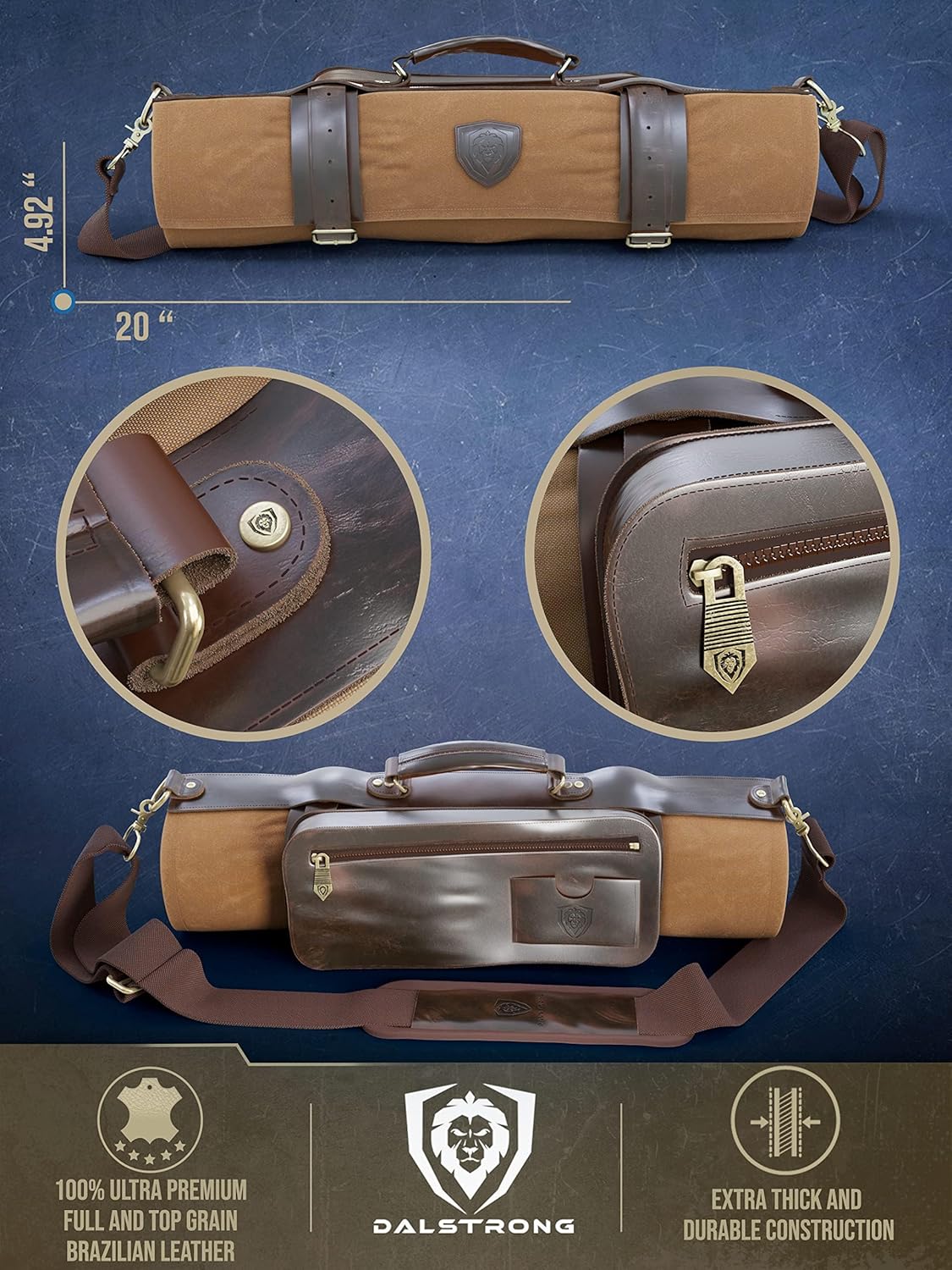 Dalstrong Nomad Knife Roll - Waxed Canvas Leather - 12oz - Made for Travel