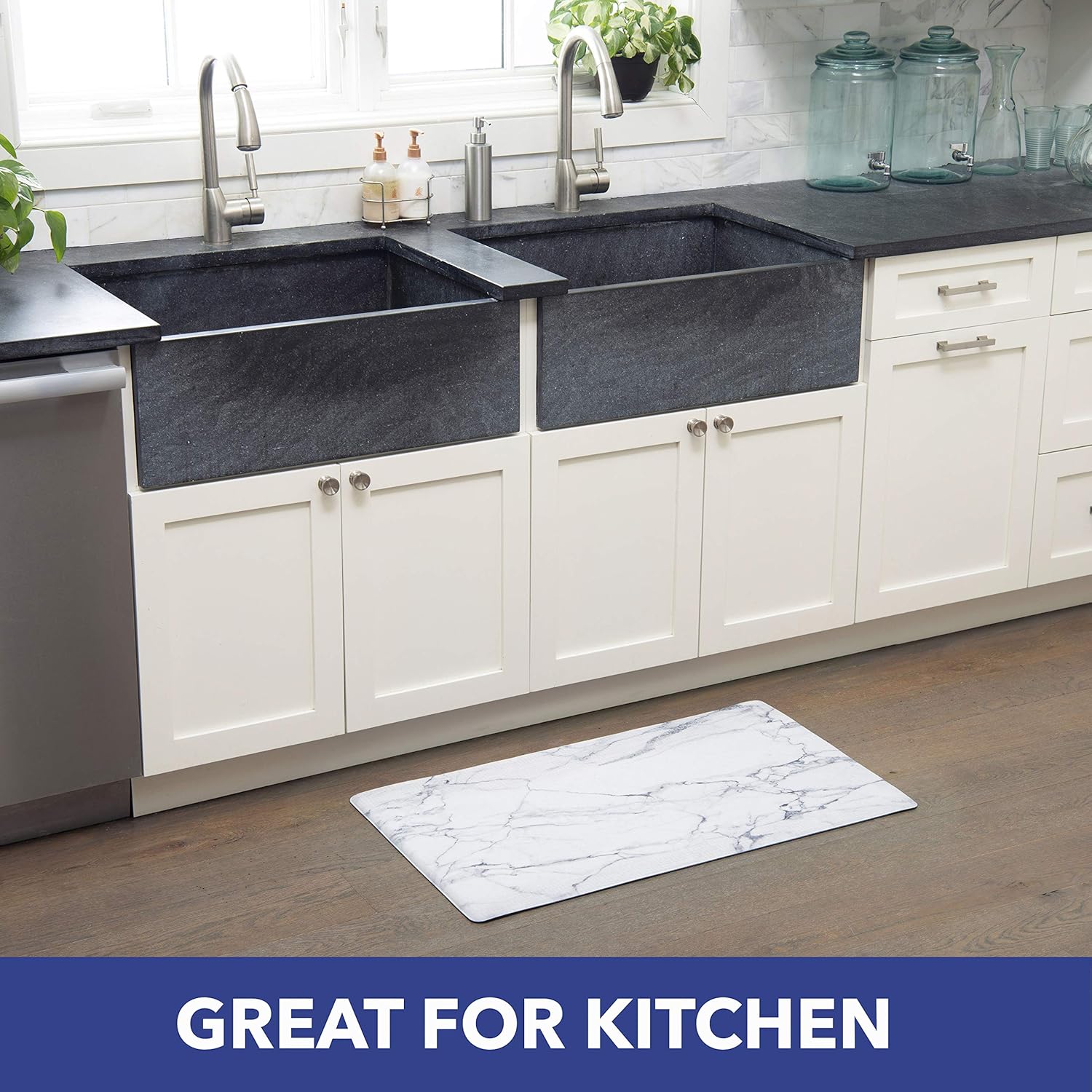 Cozy Anti-Fatigue Kitchen Mat Marble White 20 x 36