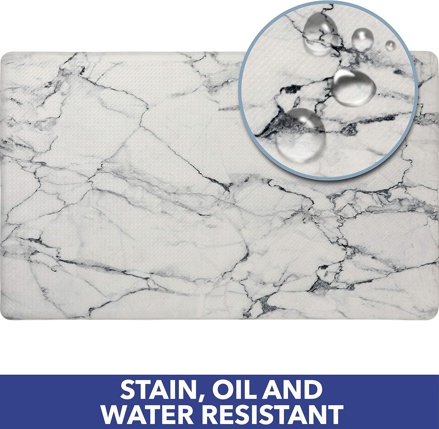 Cozy Anti-Fatigue Kitchen Mat Marble White 20 x 36