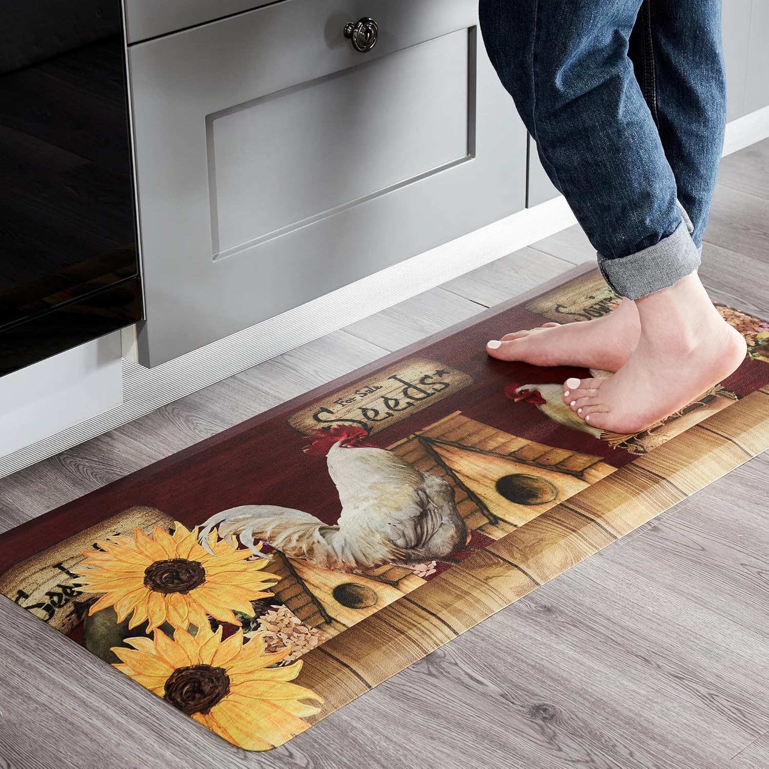 Multi-Colored Rooster Kitchen Mat